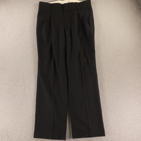 VTG Hopsack Pants Mens 36x32 Black Chalk Stripe Dress Slacks Wool Blend - Picture 1 of 12
